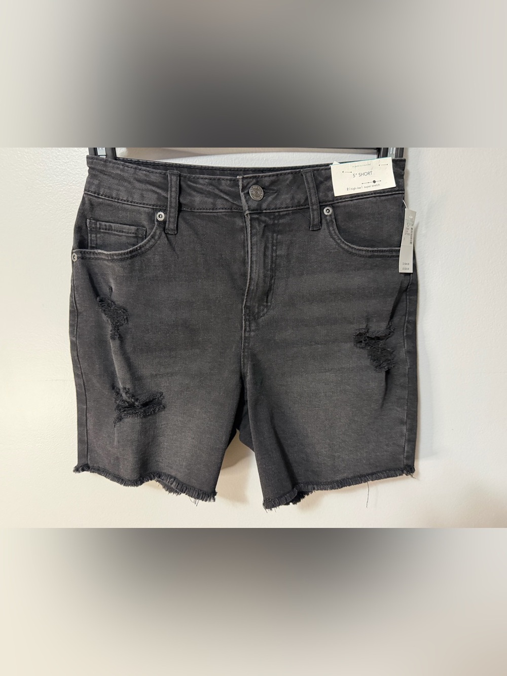 Maurices Black Distressed Denim Shorts Womens Size 2 High Rise Stretch